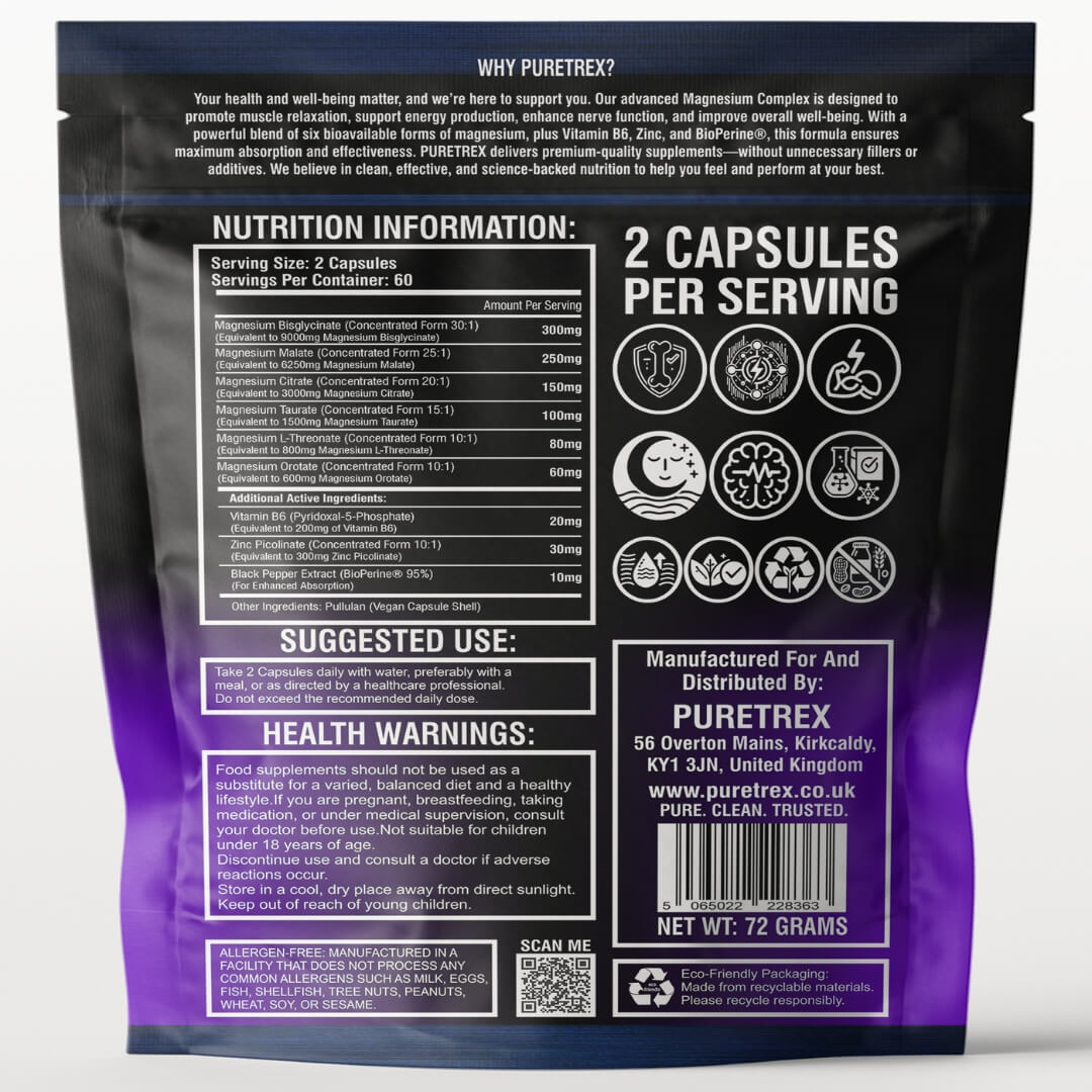 Magnesium Glycinate Complex - back of packaging with supplement facts