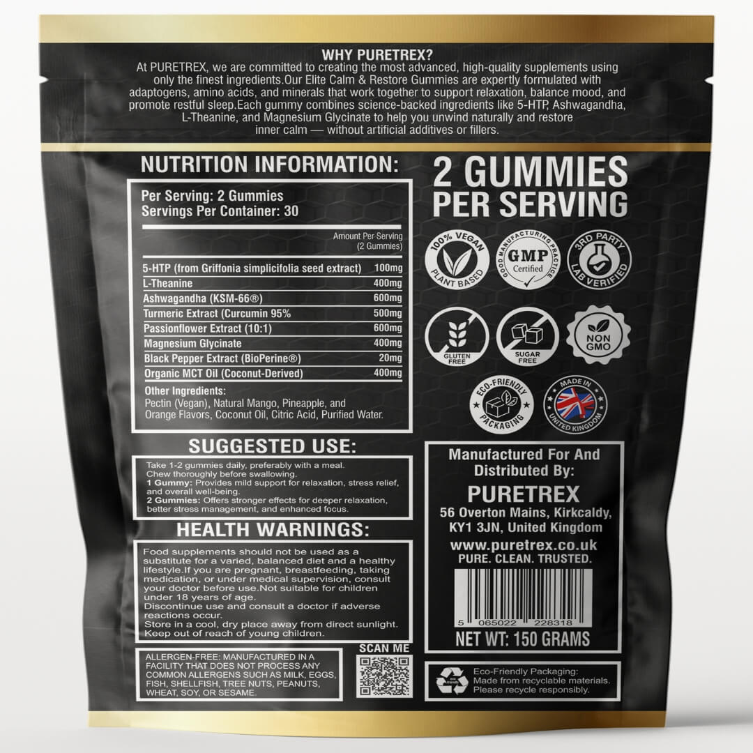 Elite Calm & Restore Gummies – 5-HTP & Adaptogen Complex for Relaxation & Balance