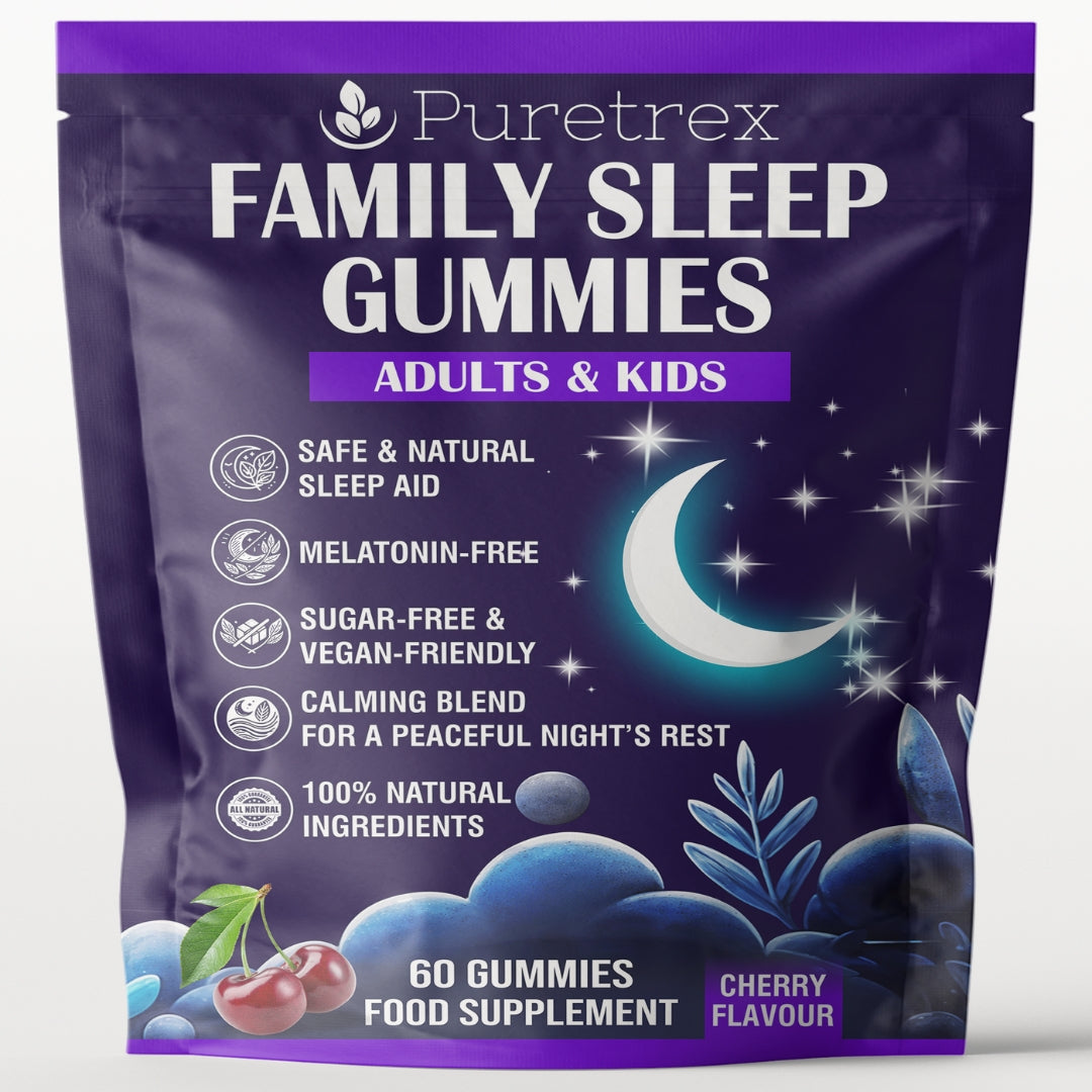 Family Sleep Gummies for Adults & Kids (4+) - gummies front of pouch by PURETREX