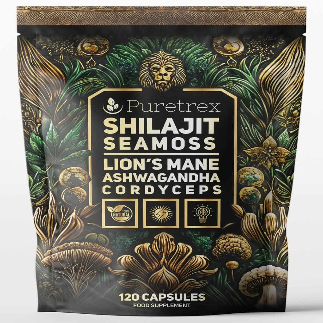 Shilajit with Sea Moss, Lion's Mane, Ashwagandha & Cordyceps - capsules pouch by PURETREX