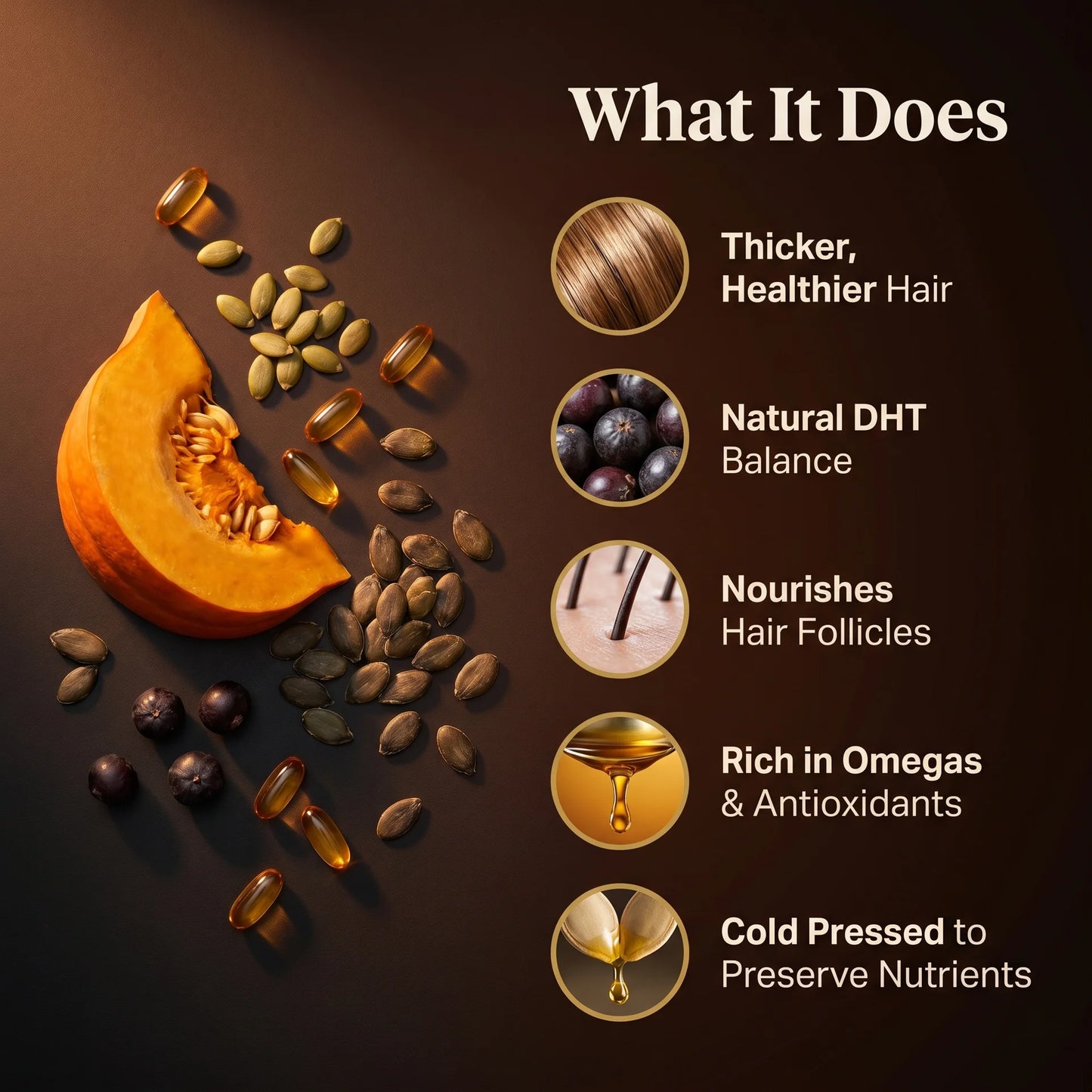 Pumpkin seeds and oil with health benefits on a dark background