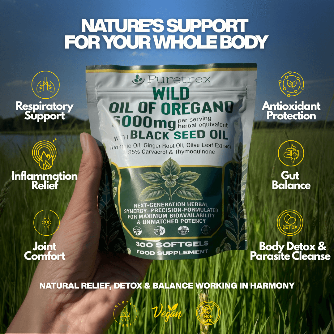 PURETREX Oil of Oregano with Black Seed Oil – 6000mg | Wild Oregano 300 Softgels UK