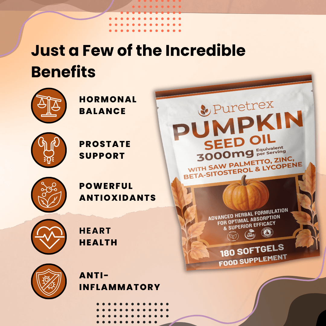 Pumpkin Seed Oil 3000mg with Saw Palmetto, Zinc, Beta-Sitosterol, Lycopene