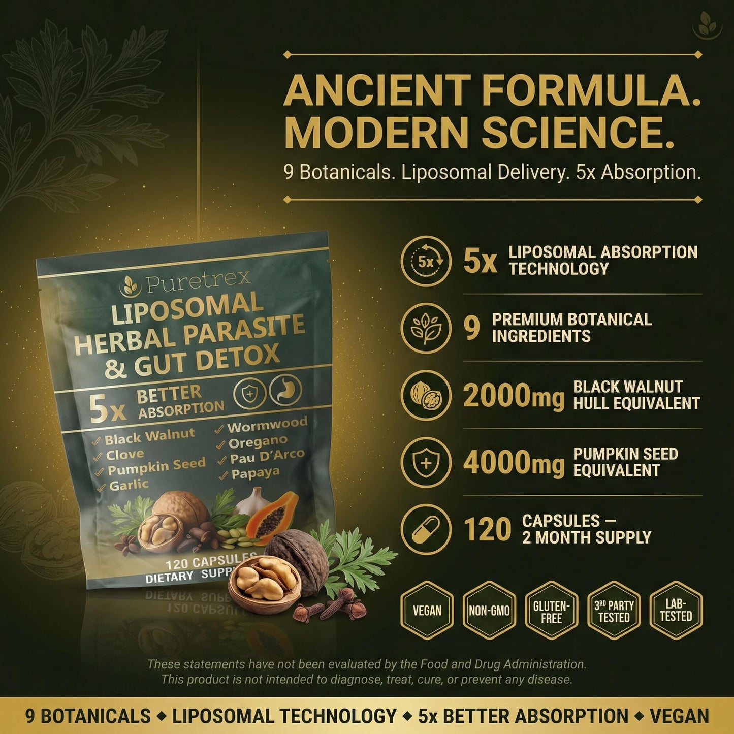 Liposomal Herbal Parasite & Herbal Capsules – Black Walnut, Wormwood & Oregano