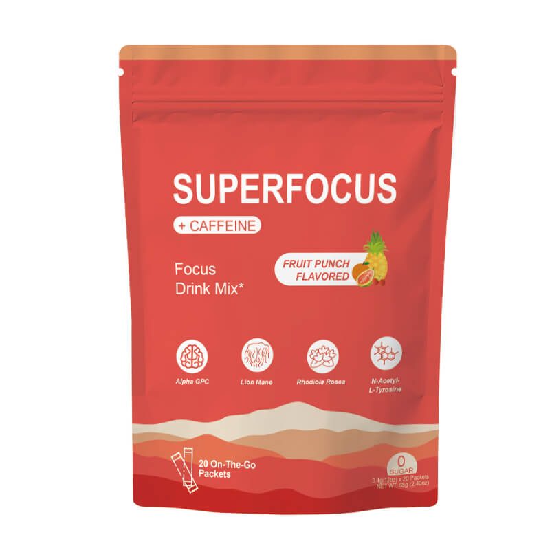 SuperFocus Focus Drink Mix with Caffeine – Fruit Punch Flavor (20 Packets)