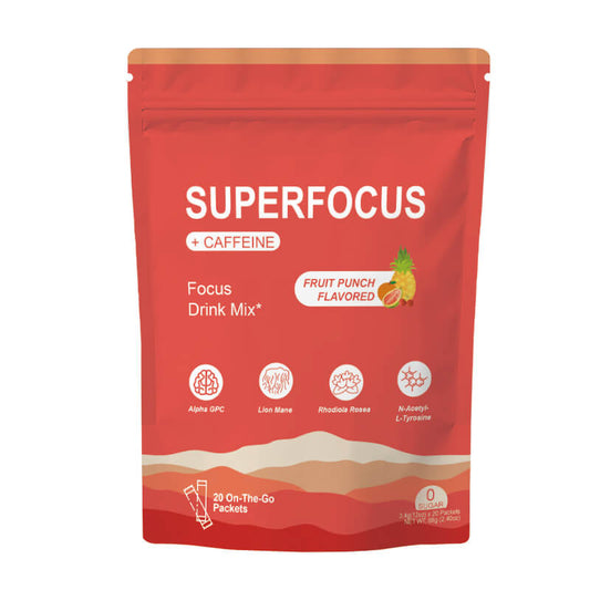 SuperFocus Focus Drink Mix with Caffeine – Fruit Punch Flavor (20 Packets)