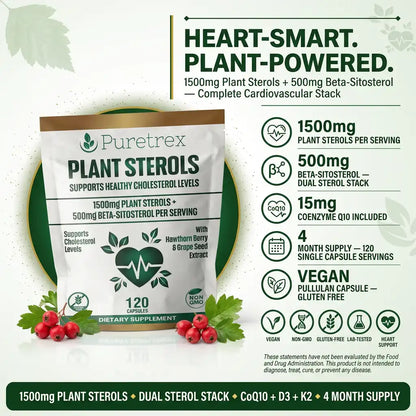 Plant Sterols 2000mg Complex – Beta-Sitosterol, CoQ10 & Vitamin K2