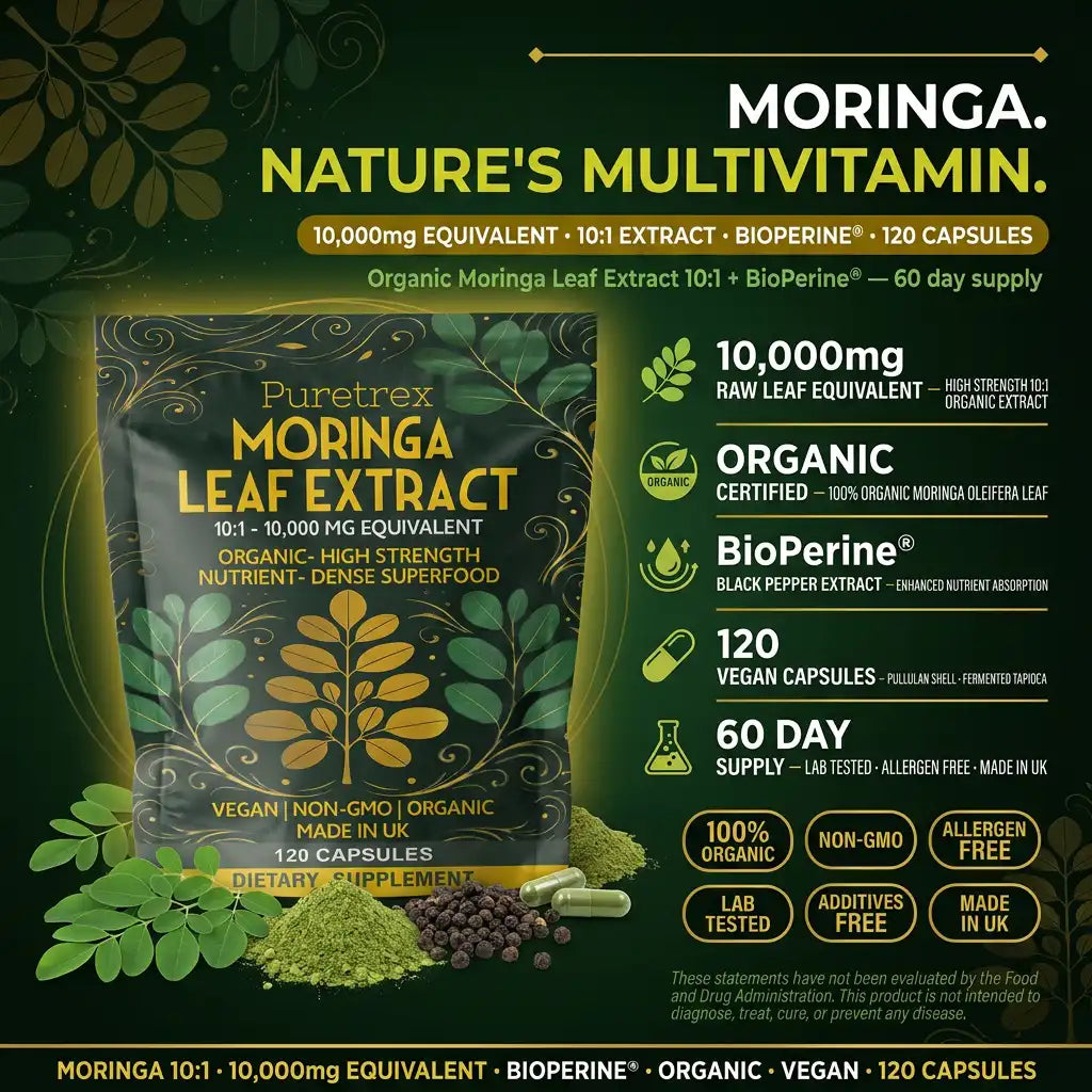 Organic Moringa Capsules – 10,000mg High Strength Leaf Extract