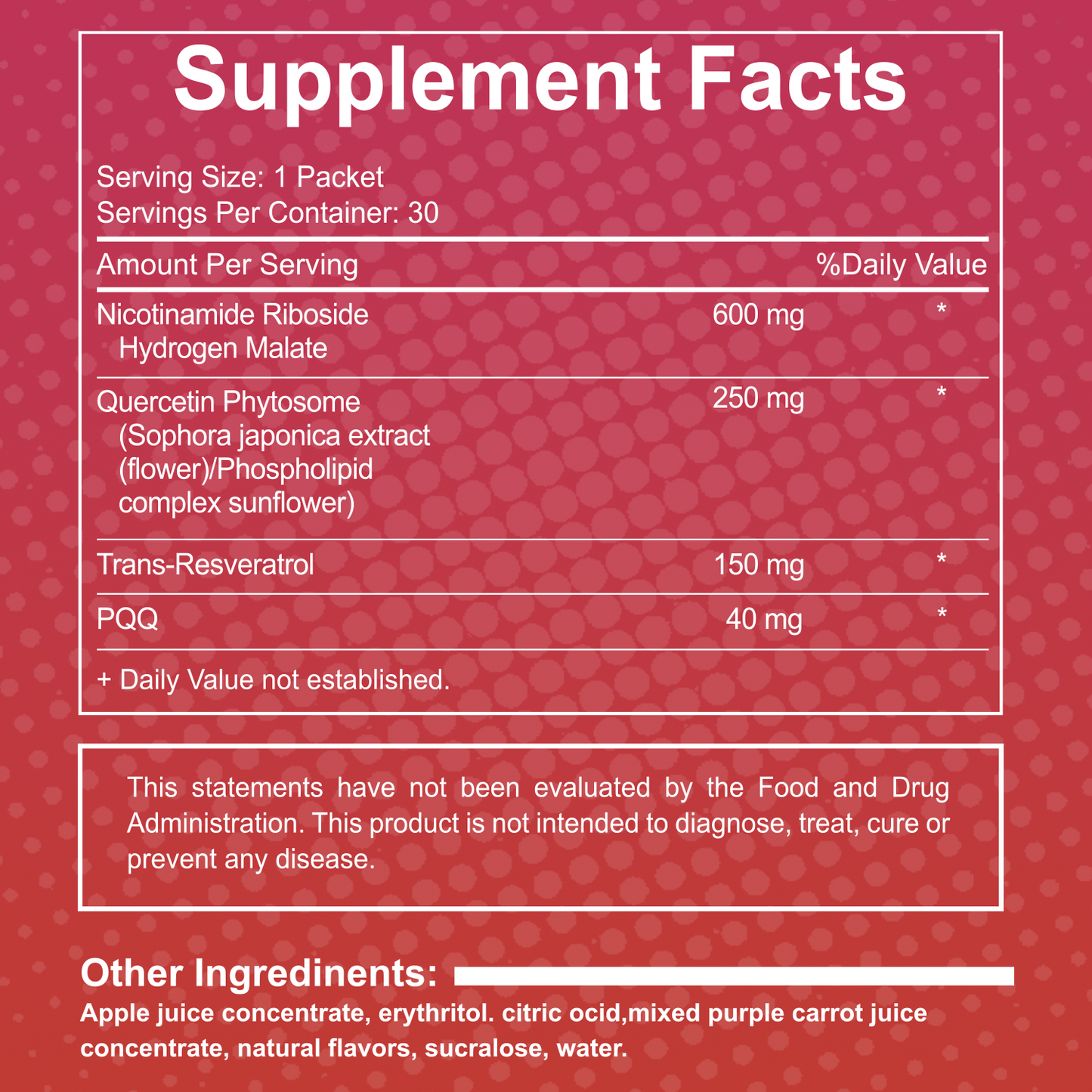 NAD+ 1000mg Anti-Aging Drink Mix with Nicotinamide Riboside, PQQ & Resveratrol