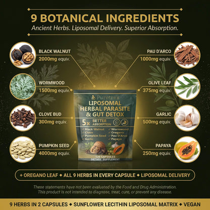 Liposomal Herbal Parasite & Herbal Capsules – Black Walnut, Wormwood & Oregano
