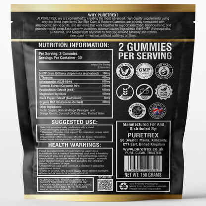 Elite Calm & Restore Gummies – 5-HTP & Adaptogen Complex for Relaxation & Balance