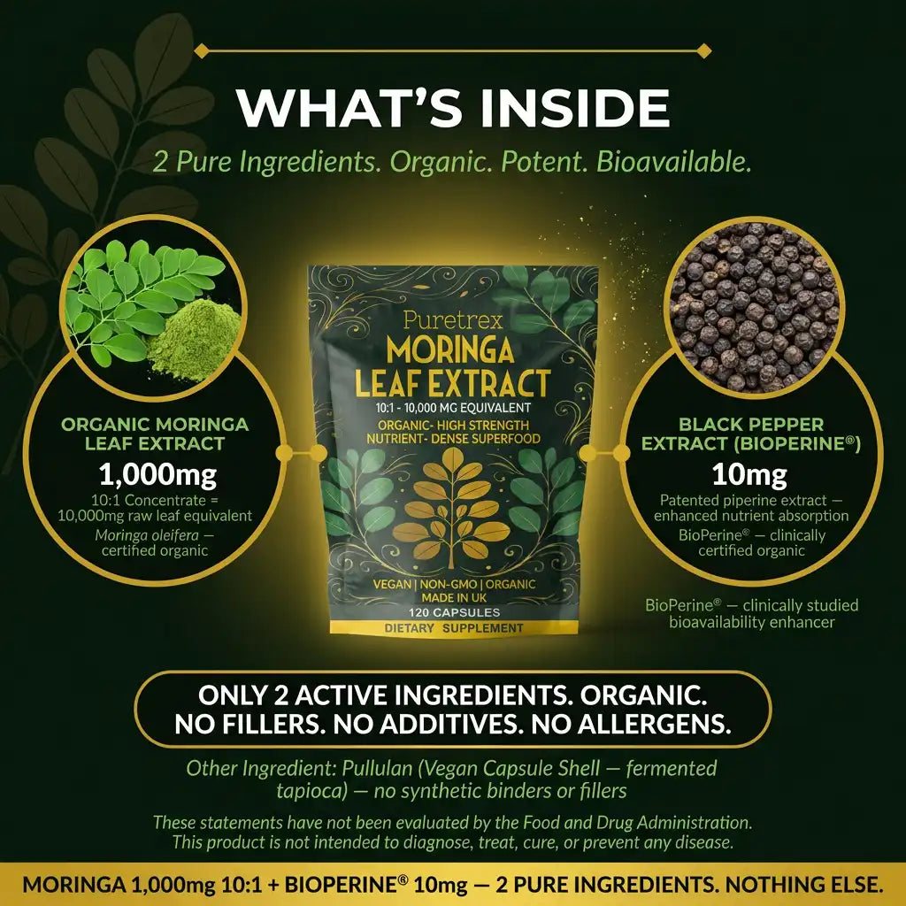 Organic Moringa Capsules – 10,000mg High Strength Leaf Extract