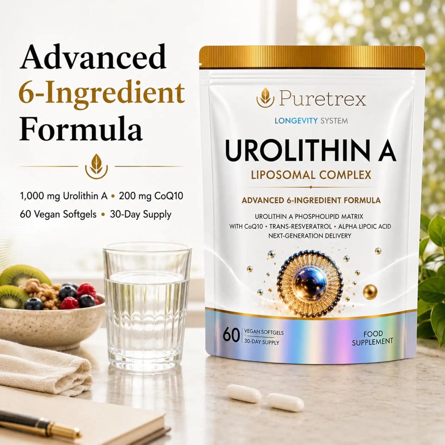 Urolithin A 1000mg Liposomal Complex – 60 Vegan Softgels