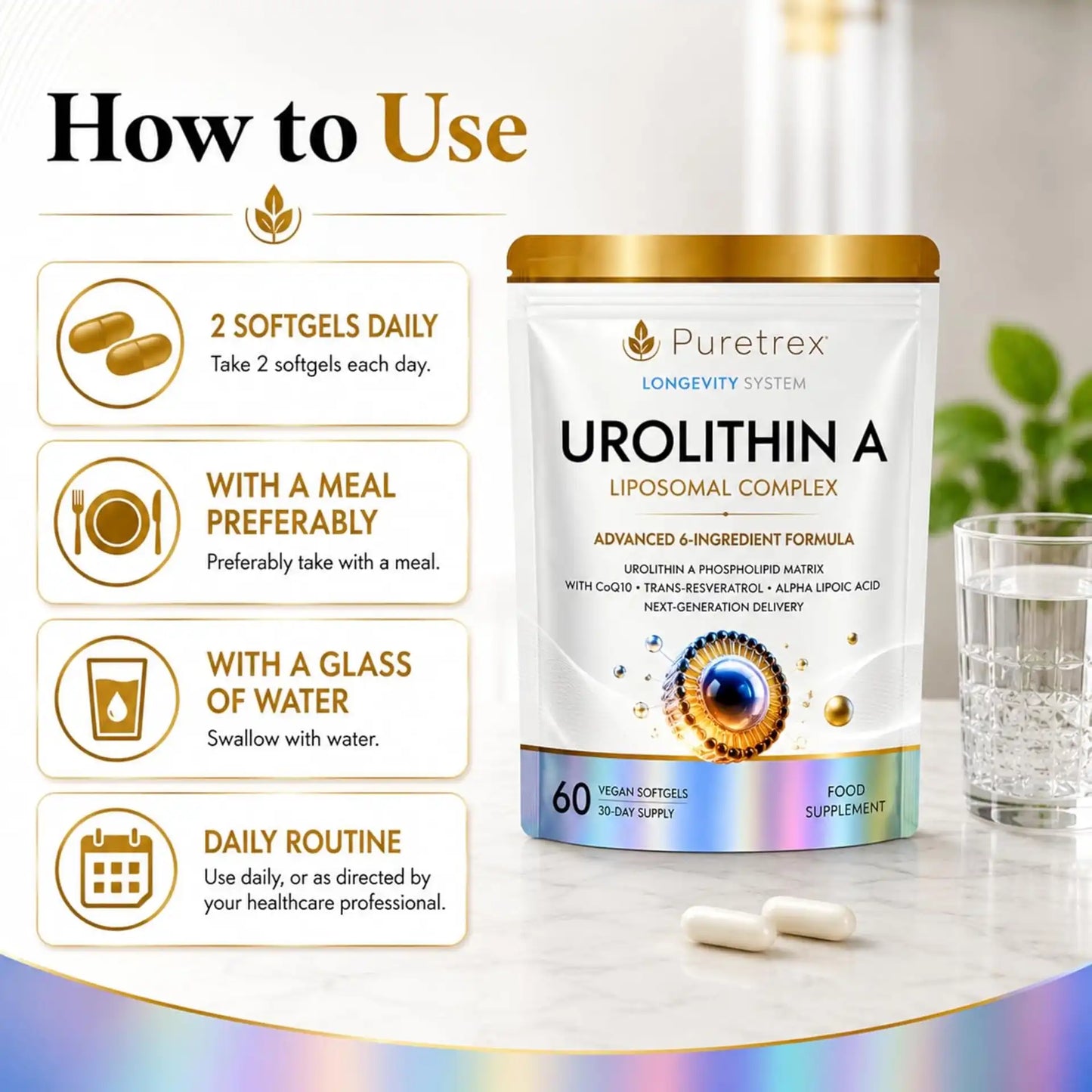 Urolithin A 1000mg Liposomal Complex – 60 Vegan Softgels