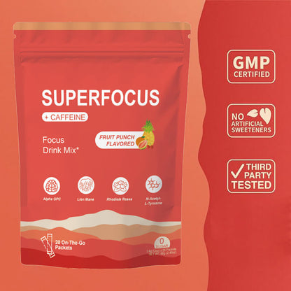 SuperFocus Focus Drink Mix with Caffeine – Fruit Punch Flavor (20 Packets)