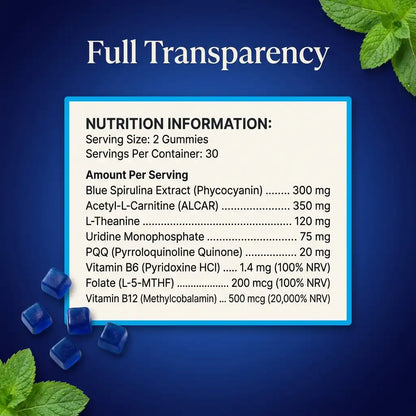 Blue Brain Gummies – Spirulina, Uridine & Theanine Nootropic Formula