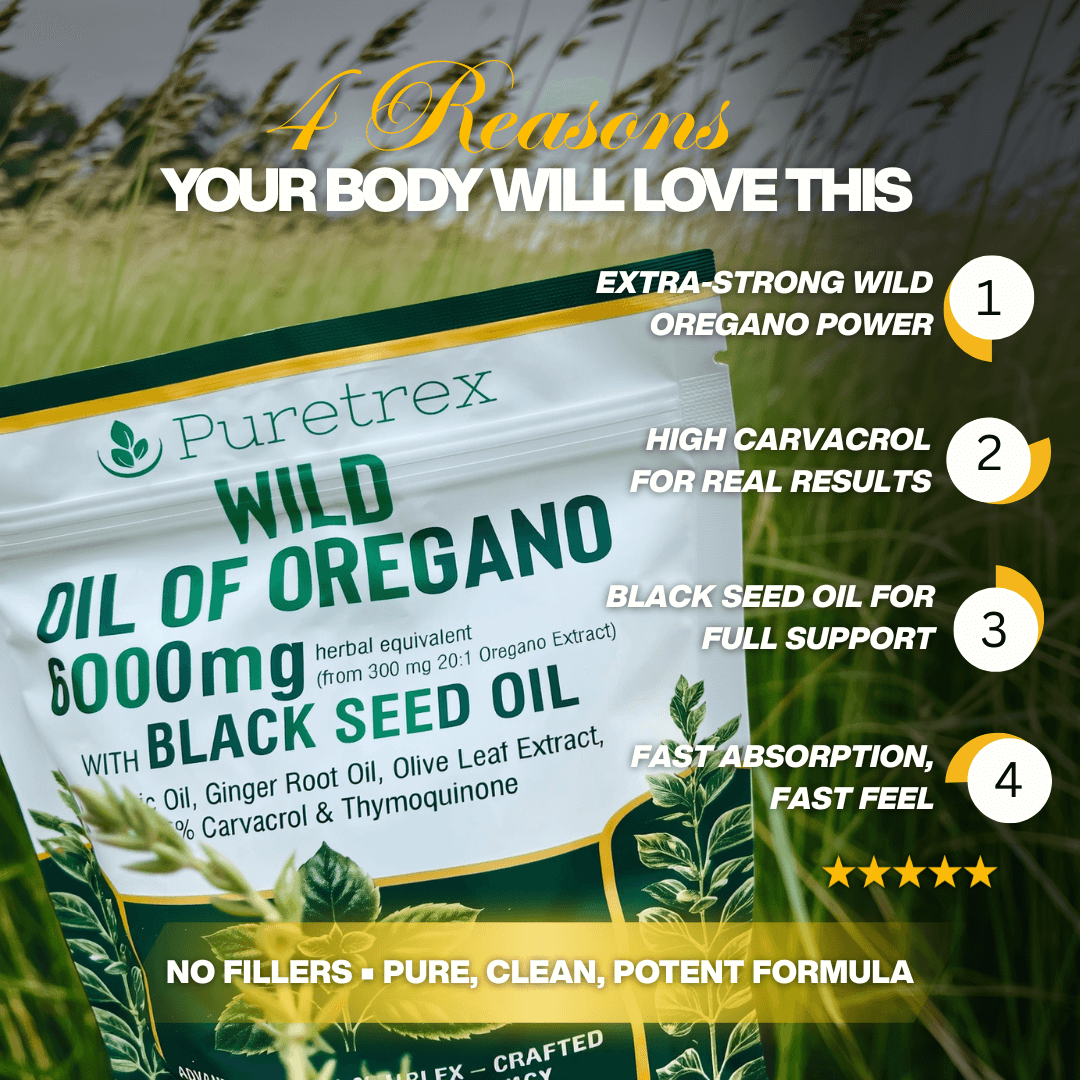 PURETREX Oil of Oregano with Black Seed Oil – 6000mg | Wild Oregano 300 Softgels UK