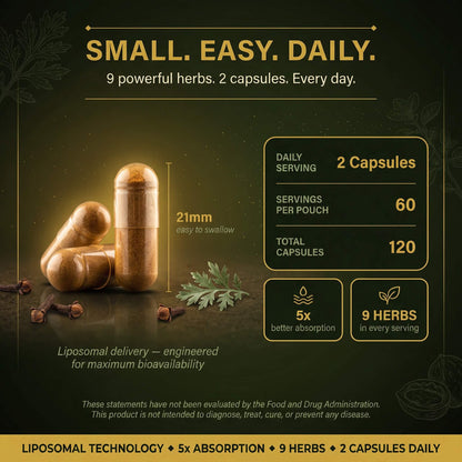 Liposomal Herbal Parasite & Herbal Capsules – Black Walnut, Wormwood & Oregano