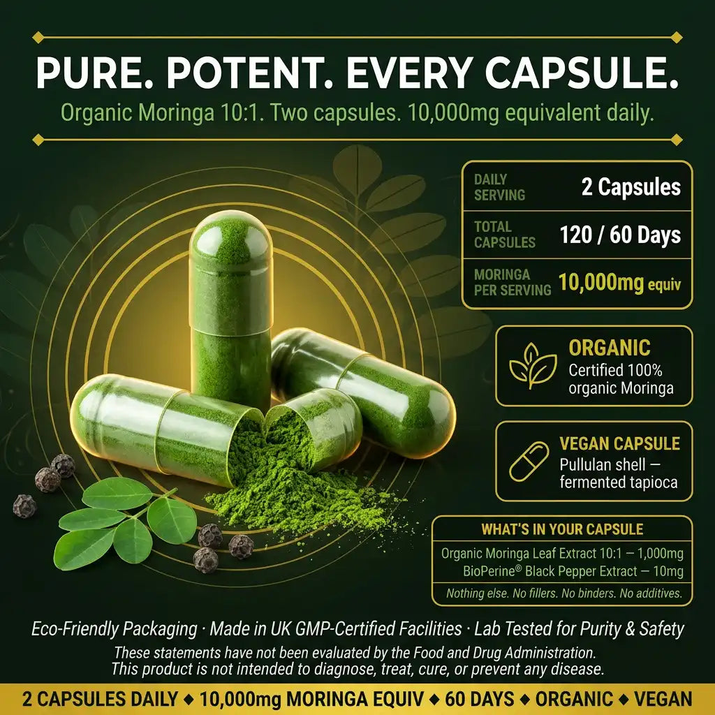 Organic Moringa Capsules – 10,000mg High Strength Leaf Extract