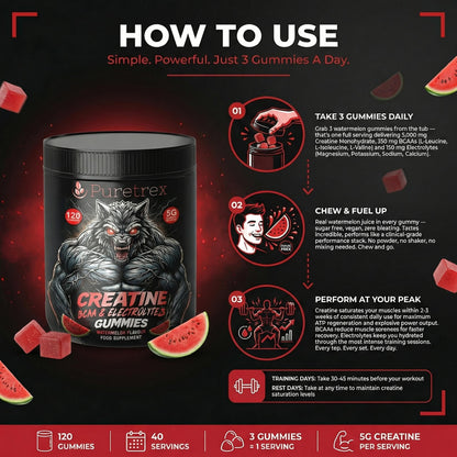 Creatine Gummies with BCAA & Electrolytes - directions for use and serving size