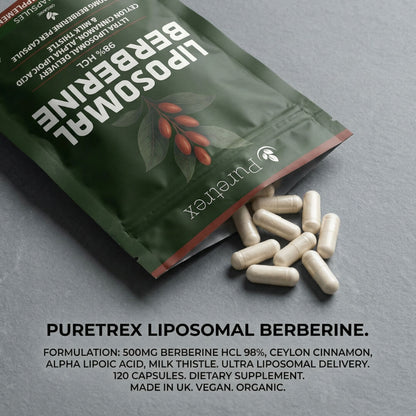 Liposomal Berberine 98% HCL 500mg + Ceylon Cinnamon, ALA, Milk Thistle