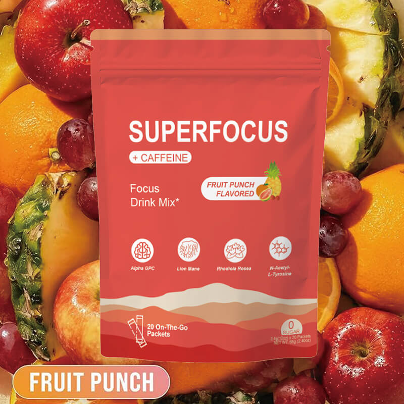 SuperFocus Focus Drink Mix with Caffeine – Fruit Punch Flavor (20 Packets)