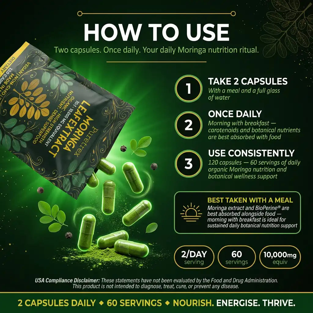 Organic Moringa Capsules – 10,000mg High Strength Leaf Extract