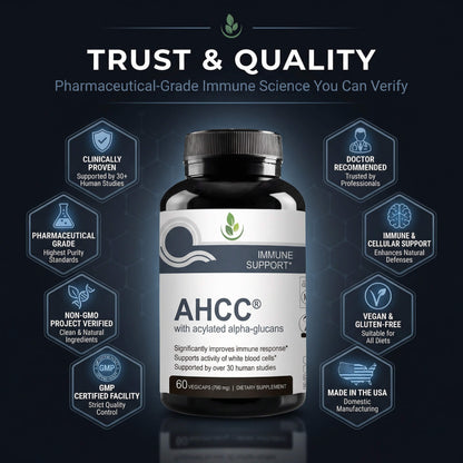 AHCC with Acylated Alpha-Glycans - quality certifications and trust badges