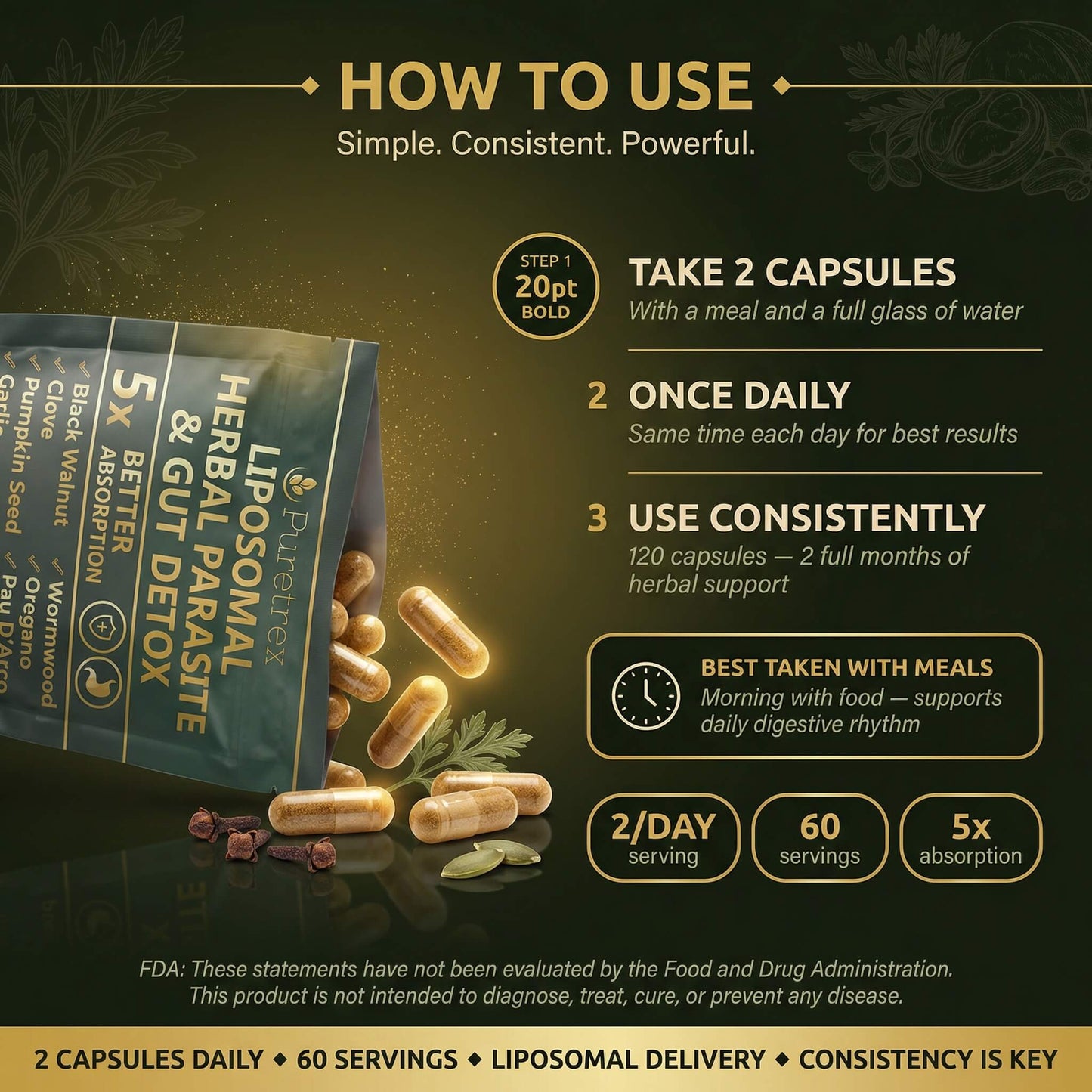 Liposomal Herbal Parasite & Herbal Capsules – Black Walnut, Wormwood & Oregano