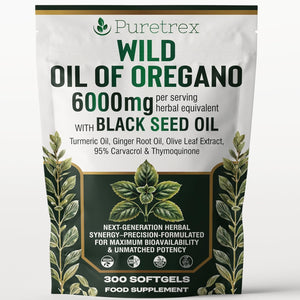 PURETREX Oil of Oregano with Black Seed Oil – 6000mg | Wild Oregano 300 Softgels UK