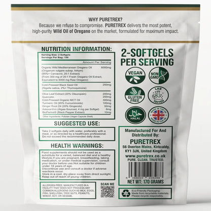 Wild Oil of Oregano 6000mg – 95% Carvacrol with Black Seed Oil & Turmeric | 300 Softgels