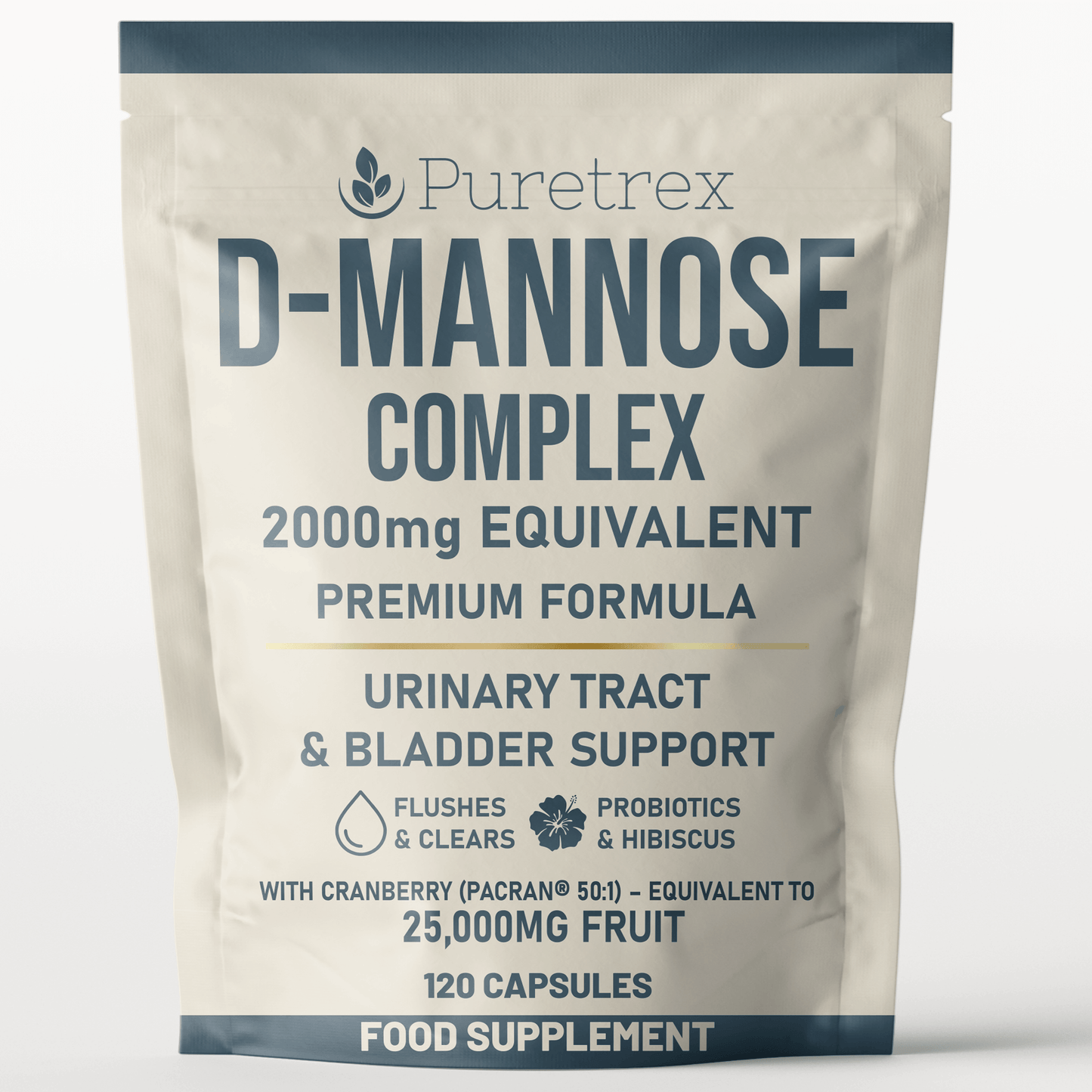 PURETREX D-Mannose Complex 2000mg Equivalent – Premium Formula with Cranberry, Hibiscus, Probiotics & Zinc, 120 Vegan Capsules Pouch