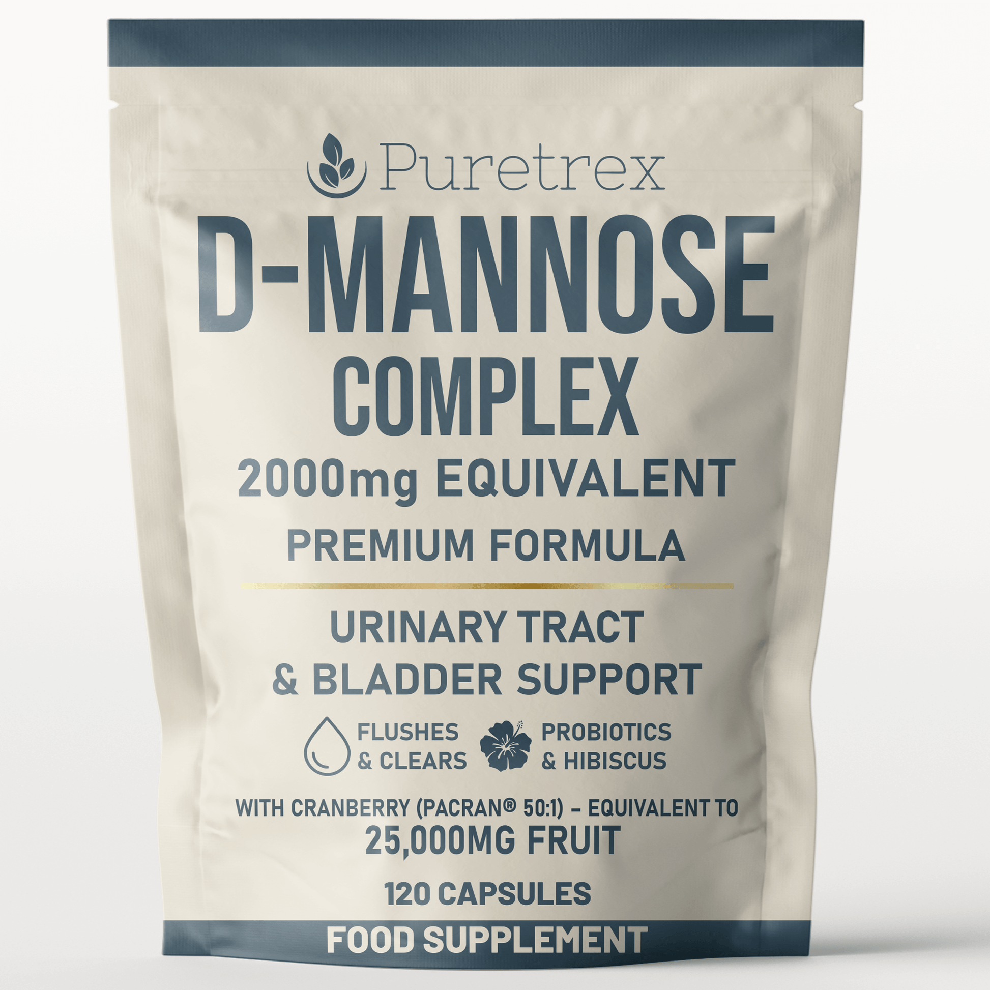 PURETREX D-Mannose Complex 2000mg Equivalent – Premium Formula with Cranberry, Hibiscus, Probiotics & Zinc, 120 Vegan Capsules Pouch