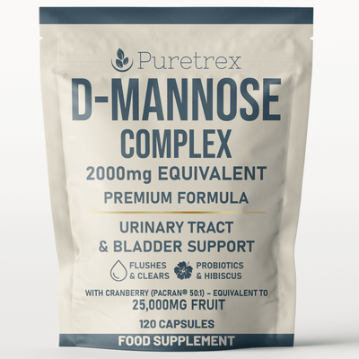 PURETREX D-Mannose Complex 2000mg Equivalent – Premium Formula with Cranberry, Hibiscus, Probiotics & Zinc, 120 Vegan Capsules Pouch