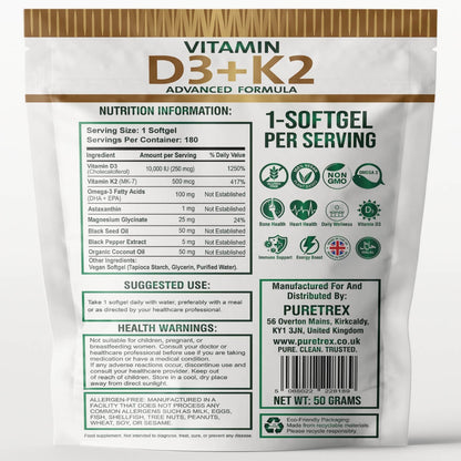 Vitamin D3 10,000 IU + K2 500mcg MK7 with Coconut Oil