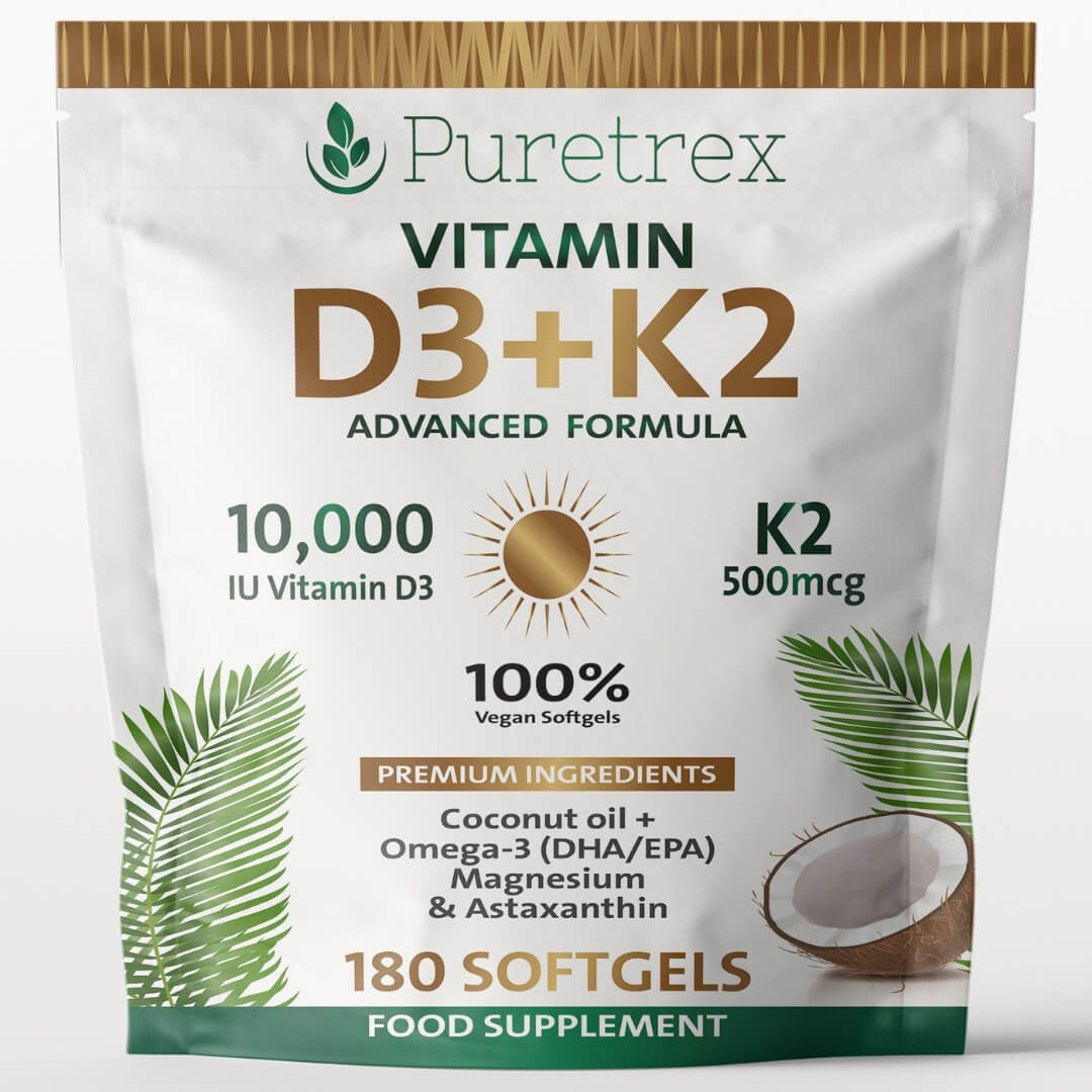 Vitamin D3 10,000 IU + K2 500mcg MK7 with Coconut Oil
