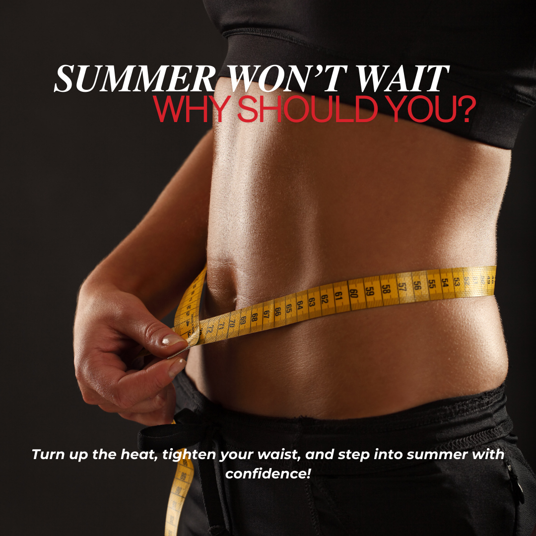 Fitness image promoting PURETREX FireBoost Pro with slogan “Summer won’t wait, why should you?” highlighting waist-slimming support.