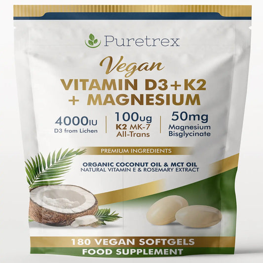 Vegan Vitamin D3 4000IU + K2 100μg MK-7 + Magnesium | 180 Softgels
