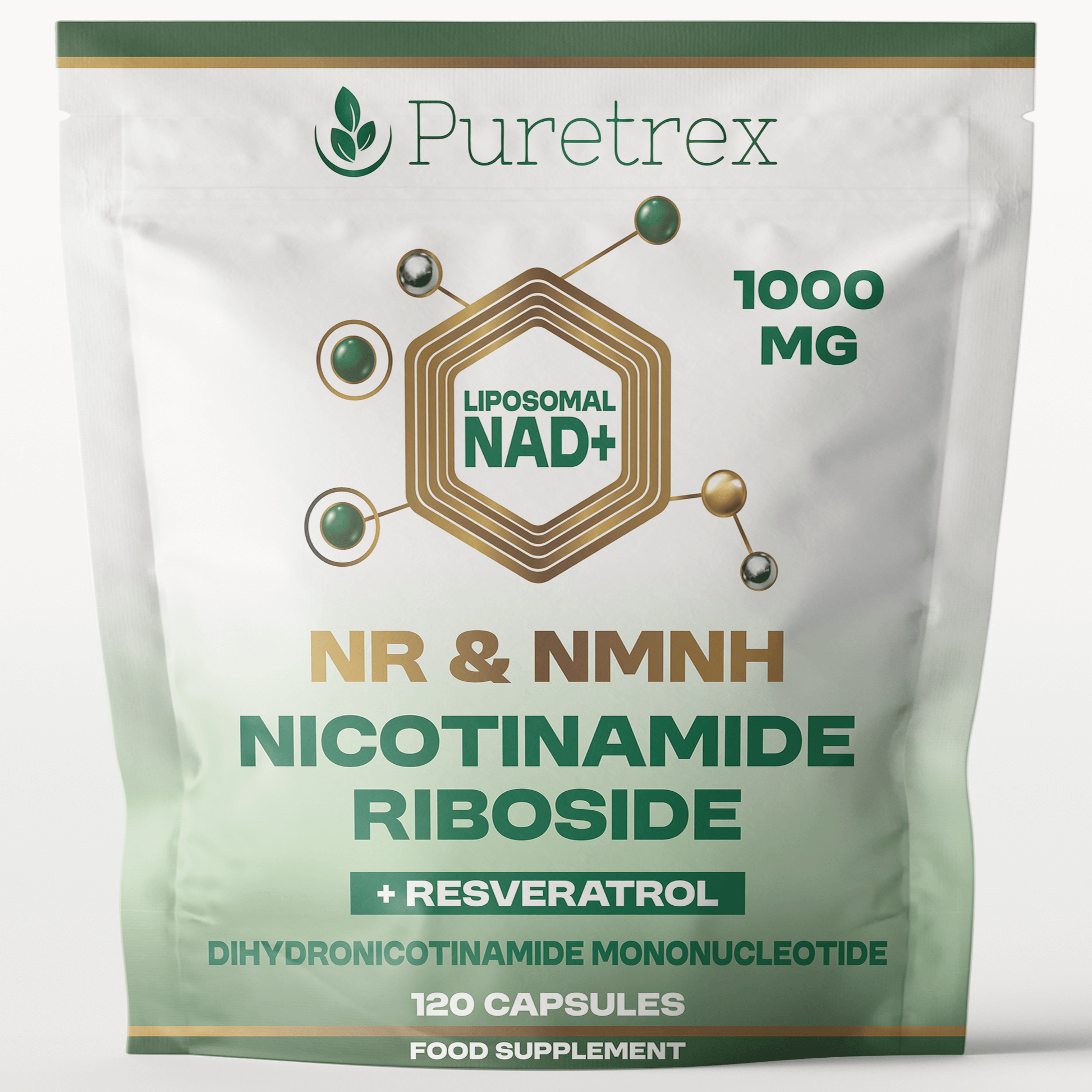 Puretrex Nicotinamide Riboside supplement packaging on a white background