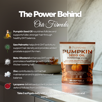 Pumpkin Seed Oil 3000mg with Saw Palmetto, Zinc, Beta-Sitosterol, Lycopene