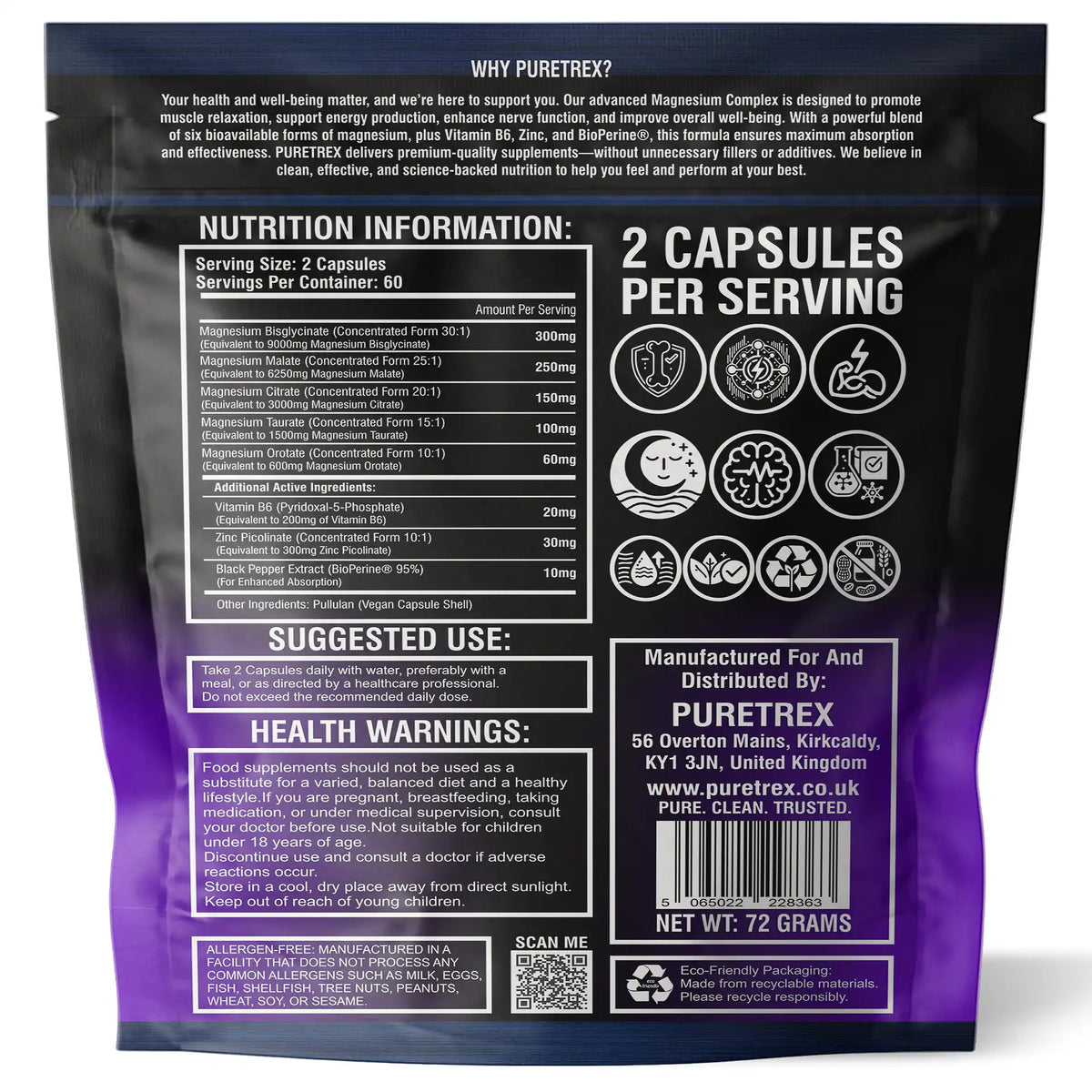 Magnesium Glycinate Complex – 6 Forms + Vitamin B6, Zinc & BioPerine®