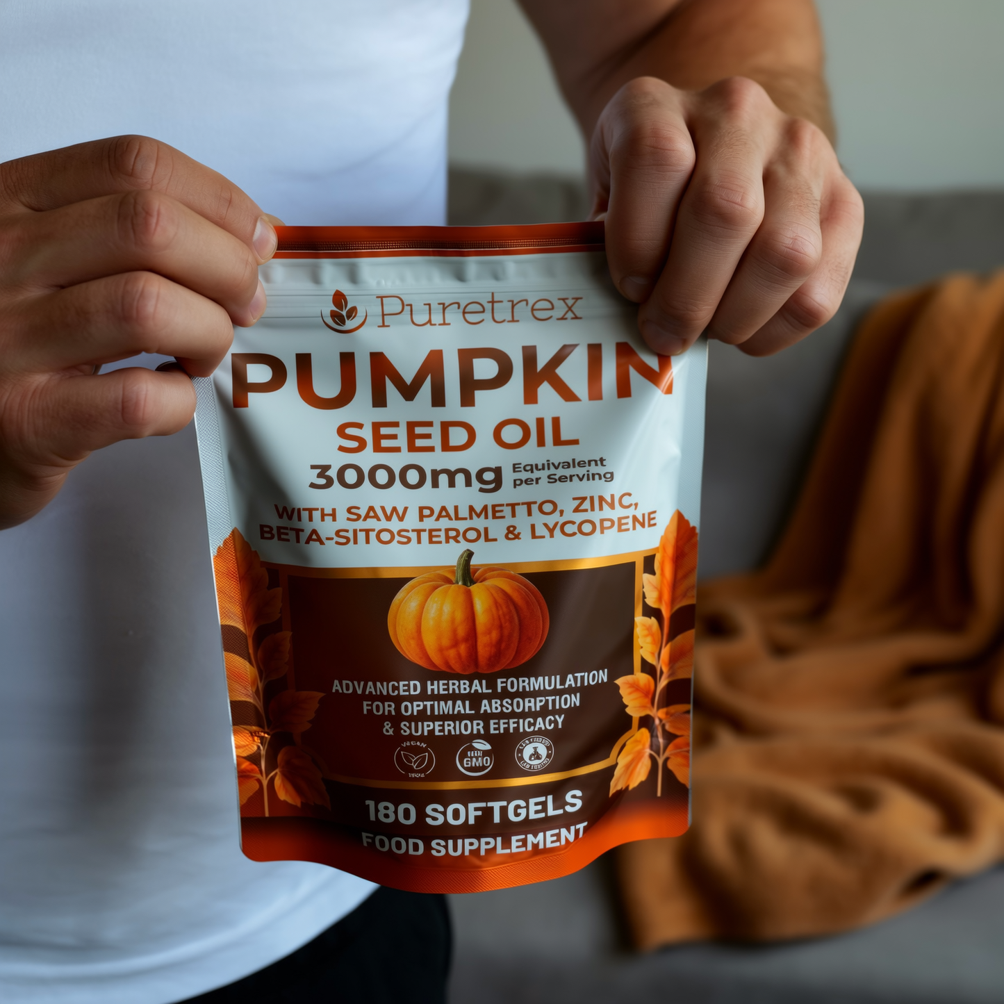 Pumpkin Seed Oil 3000mg with Saw Palmetto, Zinc, Beta-Sitosterol, Lycopene