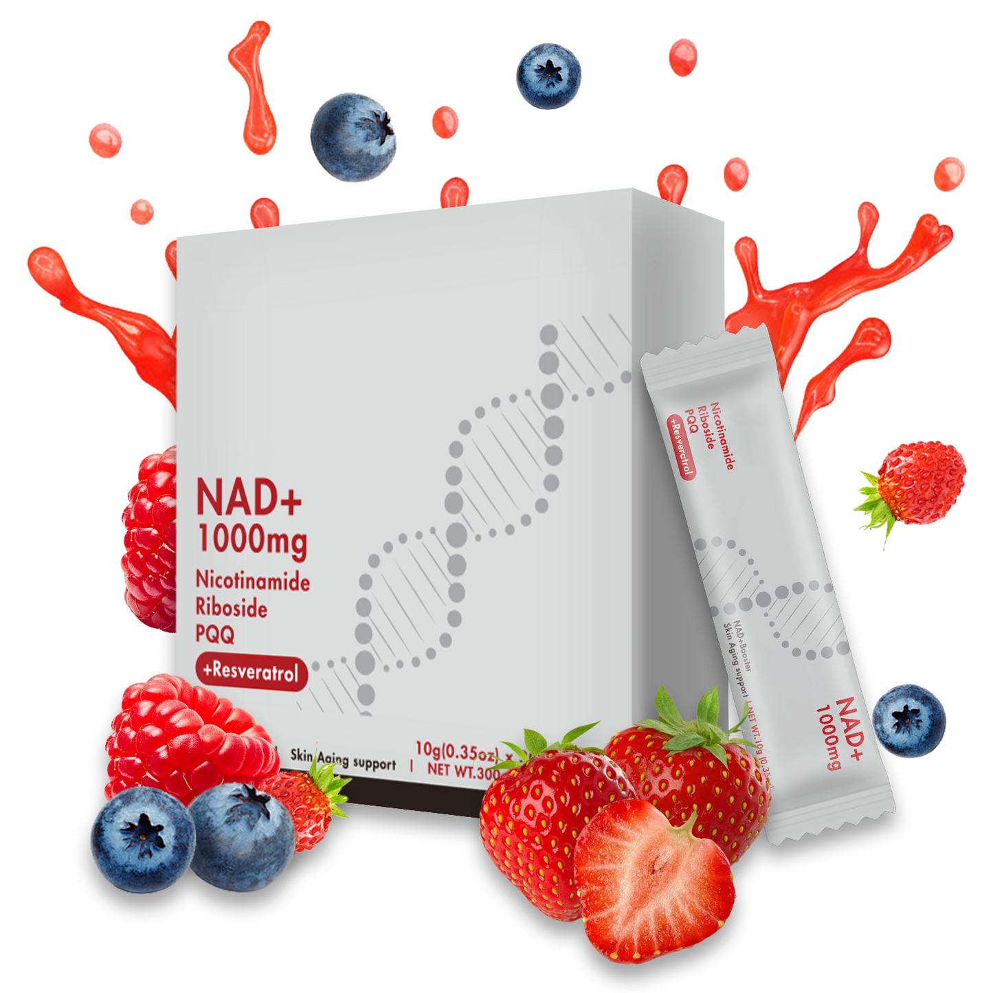 NAD+ 1000mg Anti-Aging Drink Mix with Nicotinamide Riboside, PQQ & Resveratrol