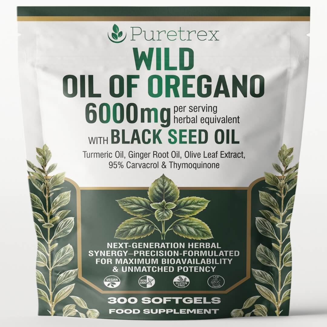 PURETREX Oil of Oregano with Black Seed Oil – 6000mg | Wild Oregano 300 Softgels UK