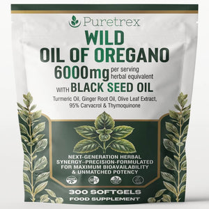 PURETREX Oil of Oregano with Black Seed Oil – 6000mg | Wild Oregano 300 Softgels UK
