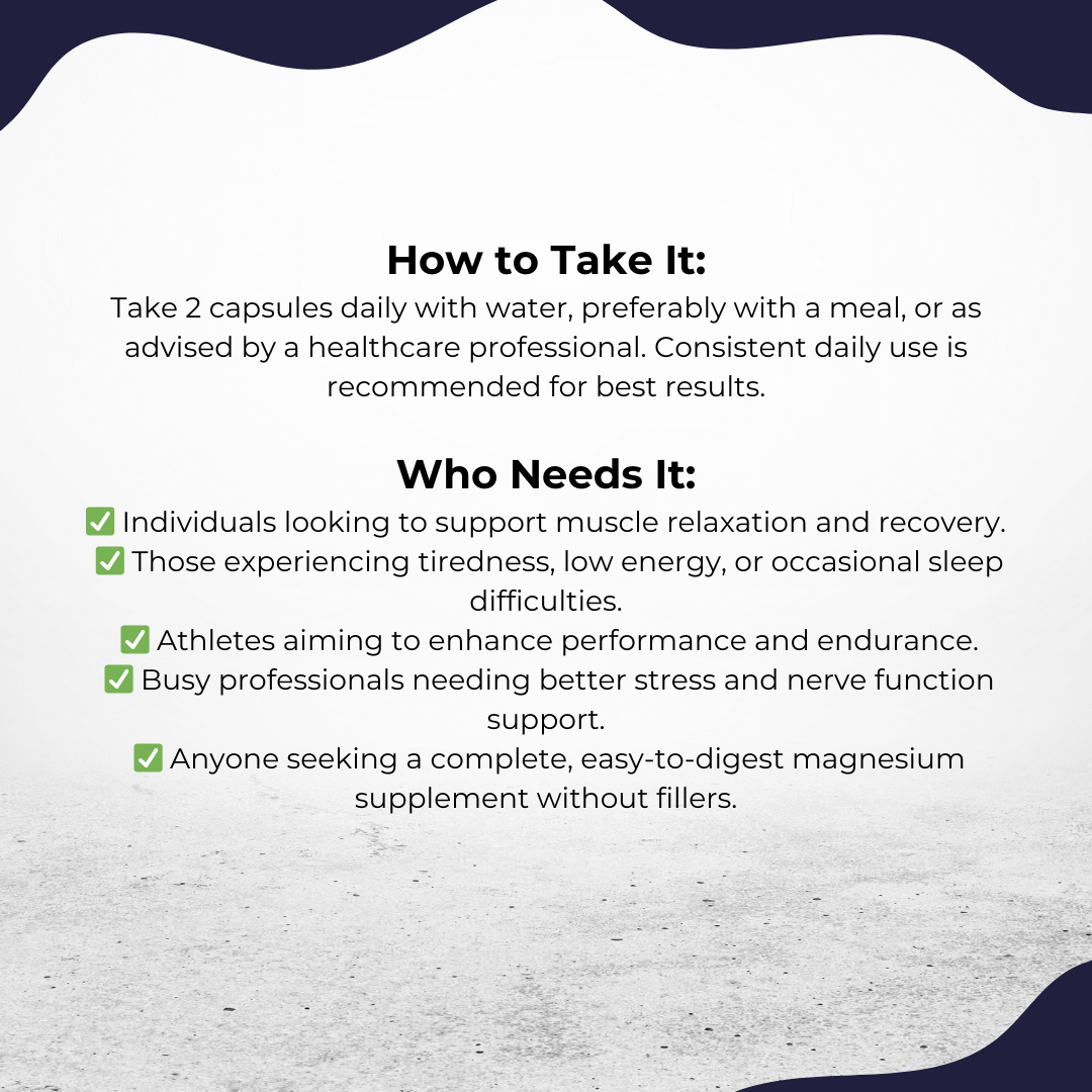 Instructions on how to take Puretrex Magnesium Glycinate 9-in-1 Complex and who it is suitable for.