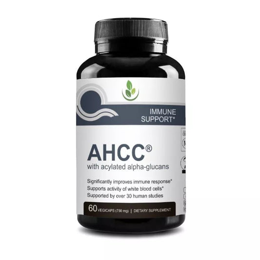 PURETREX AHCC with acylated alpha-glucans immune support supplement, 60 veggie capsules, front label view.