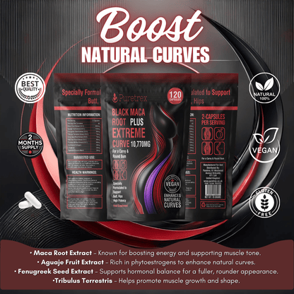 PURETREX Black Maca Extreme Curve – boost natural curves with high-potency black maca root and herbal ingredients.