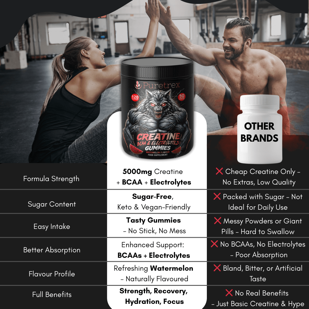 Why Puretrex Creatine Gummies are different infographic with athlete image.