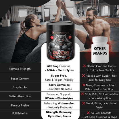 Why Puretrex Creatine Gummies are different infographic with athlete image.